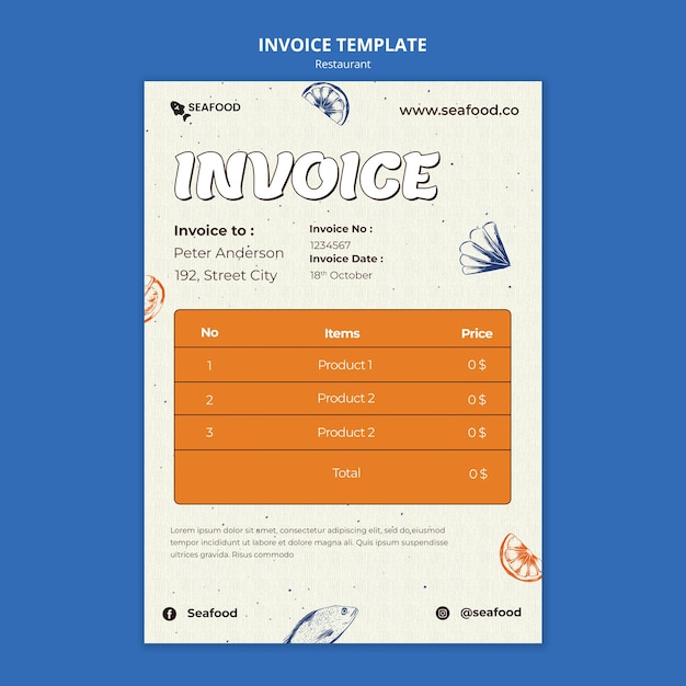 PSD szablon faktury dla restauracji z pysznym jedzeniem