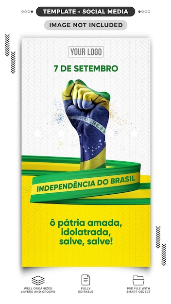 PSD szablon historii na instagramie w mediach społecznościowych niepodległość od brazylii do 7 września
