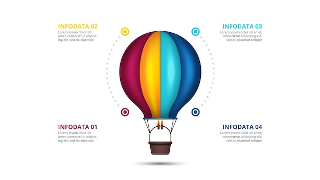 PSD szablon infograficzny z balonem koncepcja biznesowa z 4 opcjami części etapów lub procesów