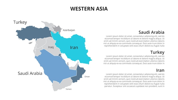 Szablon Infografiki Mapy Azji Zachodniej Podzielony Według Krajów Prezentacja Slajdów