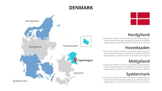Szablon Infografiki Mapy Danii Podzielony Według Krajów Prezentacja Slajdów