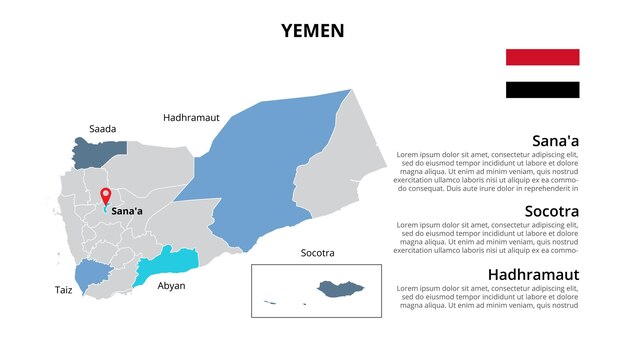 Szablon Infografiki Mapy Wektorowej Jemenu Podzielony Na Stany, Regiony Lub Prowincje Prezentacja Slajdów