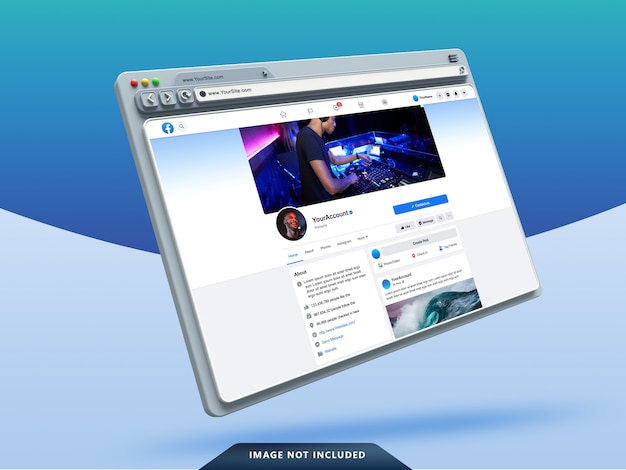 Szablon interfejsu użytkownika Facebooka na makiecie przeglądarki internetowej 3d