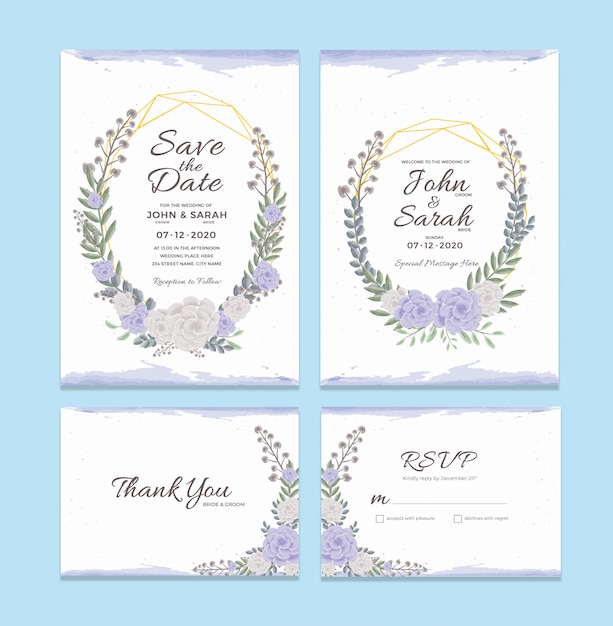 PSD szablon karty zaproszenia ślubne z dekoracjami w ramce akwarela kwiatowy