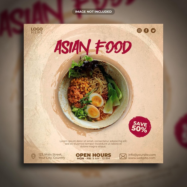 Szablon Kwadratowego Transparentu Promocji Azjatyckiej żywności W Mediach Społecznościowych
