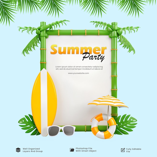 Szablon letniej ramki plażowej Tropical Bamboo Design for Photos amp Graphics