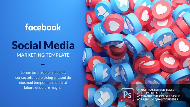 PSD szablon marketingowy na facebooku w renderowaniu 3d