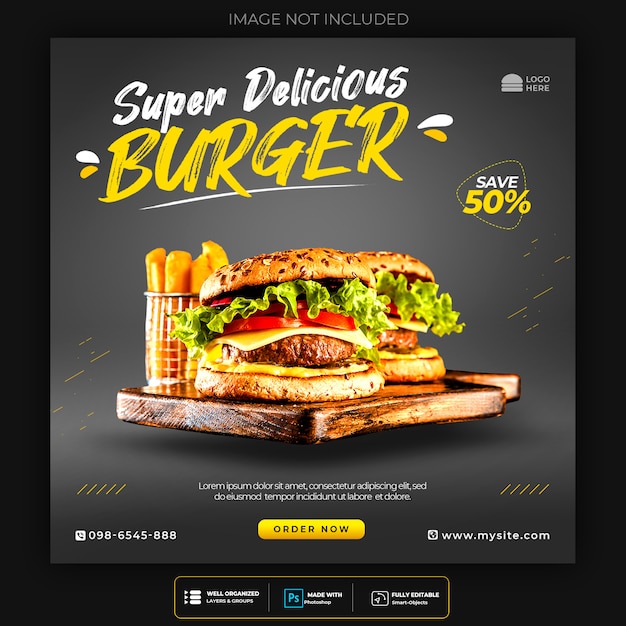 Szablon mediów społecznościowych fast food burger