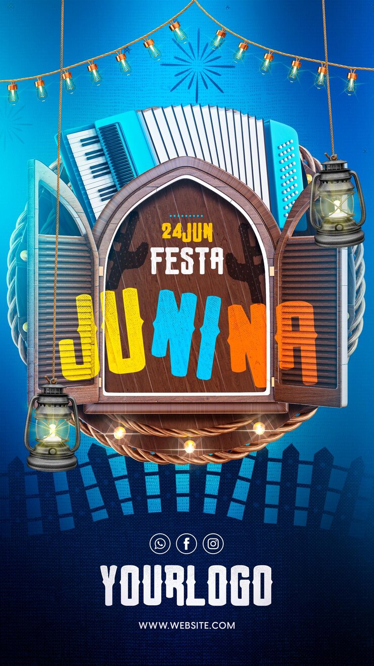 Szablon mediów społecznościowych Festa junina z edytowalnym tekstem brazylia