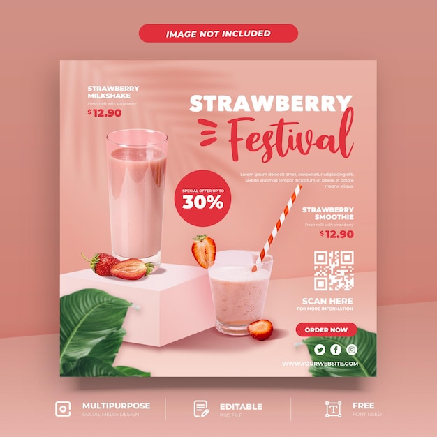 Szablon Mediów Społecznościowych Menu Truskawkowego Smoothie