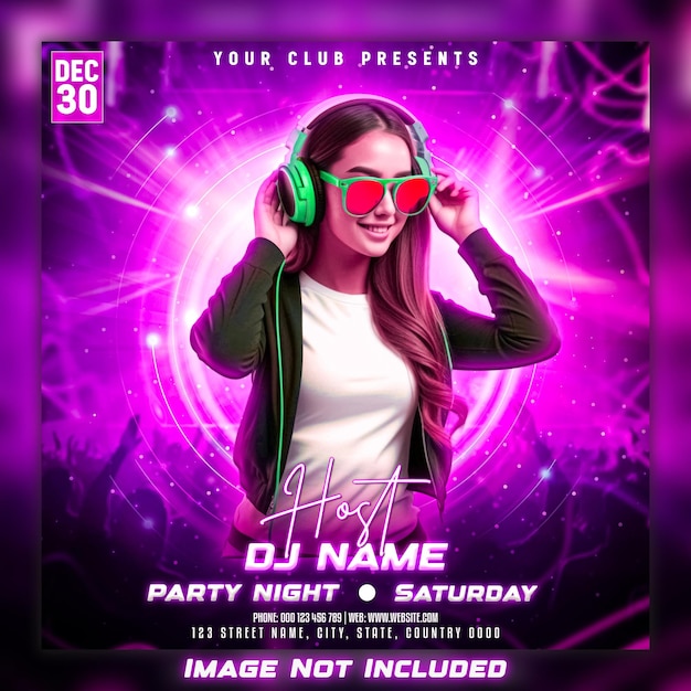 Szablon mediów społecznościowych PSD dj club Saturday party