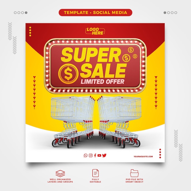 Szablon mediów społecznościowych Supermarket Super Sale Limitowana oferta