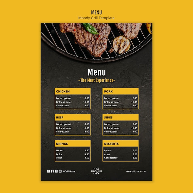 Szablon menu nastrojowy grill