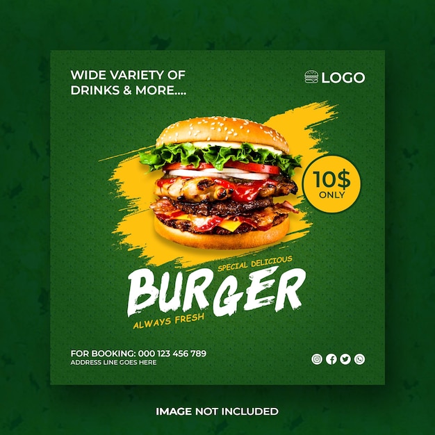 Szablon Menu Promocji Burger Social Media Banner