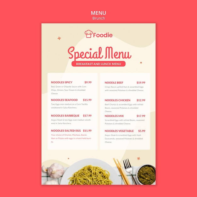 Szablon menu z listą dla restauracji