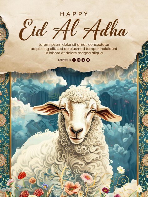 Szablon Plakat Dla Szczęśliwego Eid Aladha Z Kozą I Owcą Na Tle Islamskim Z Chmurami