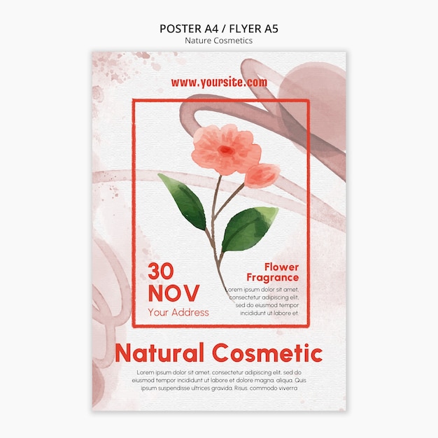 PSD szablon plakatów akwarelowych kosmetyków przyrodniczych