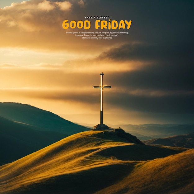 PSD szablon plakatów dobrego piątku zaprojektowany przez chrześcijańskiego konceptu świętego tygodnia z krzyżem