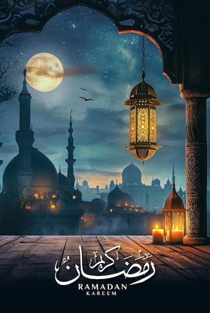 Szablon Plakatów Ramadanu I Posty W Mediach Społecznościowych Z Realistycznym Tłem Meczetu I Latarni.