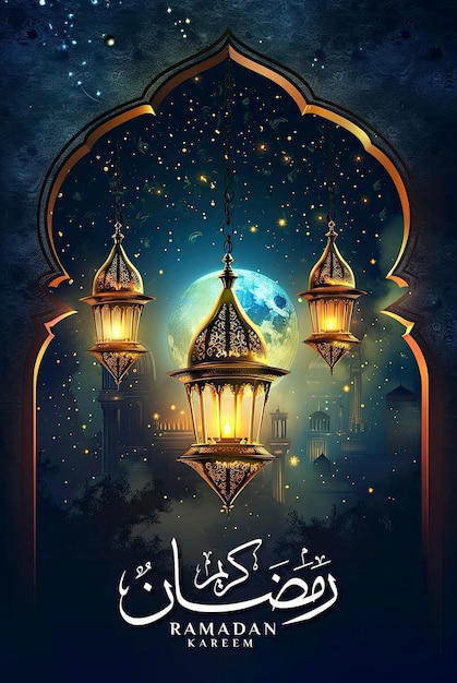 Szablon Plakatów Ramadanu I Posty W Mediach Społecznościowych Z Realistycznym Tłem Meczetu I Latarni.