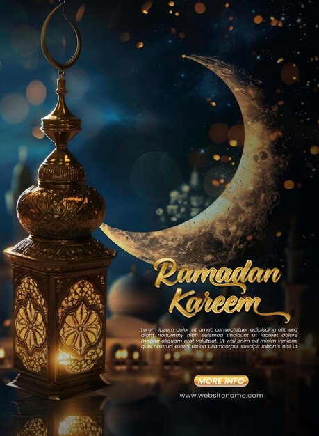 PSD szablon plakatów ramadanu lub szablon postów w mediach społecznościowych ramadanu z dużą latarnią