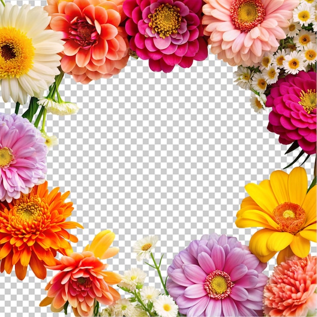 PSD szablon plakatów wiosennych z kolorowymi kwiatami na przezroczystym tle
