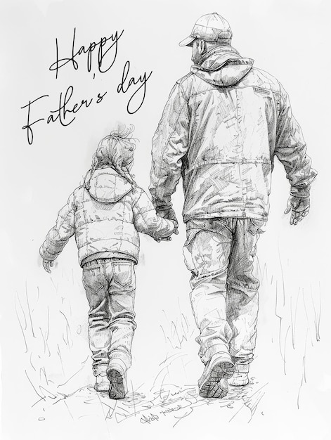 PSD szablon plakatów z okazji dnia ojca z rysunkiem na tle o ojcu i córce