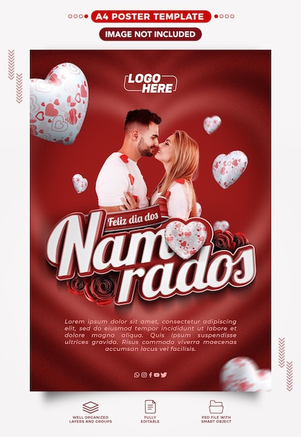 Szablon Plakatu A4 Happy Valentines Day W Brazylijskim Renderowaniu 3d