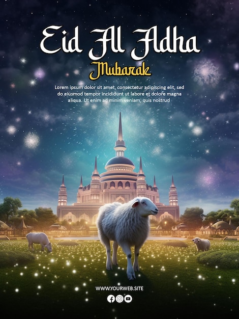 szablon plakatu eid al adha mubarak z tłem owiec