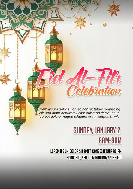 PSD szablon plakatu eid al fitr z wzorem mandal i lampa ramadanu plakat ramadanu