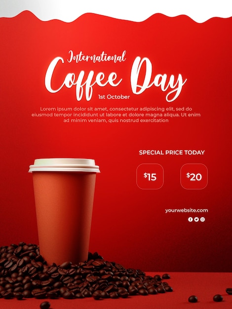 Szablon plakatu międzynarodowego dnia kawy