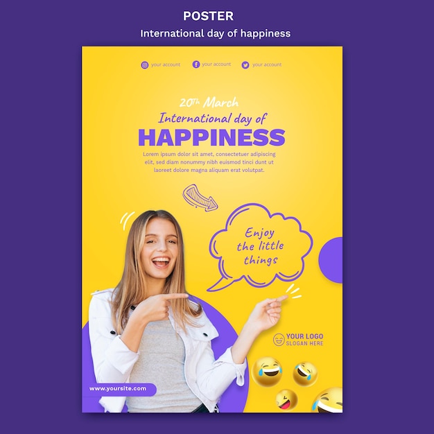 Szablon plakatu międzynarodowego dnia szczęścia
