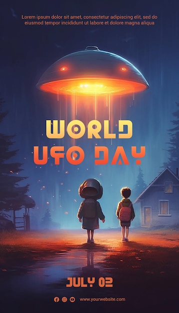 PSD szablon plakatu w stylu anime światowy dzień ufo