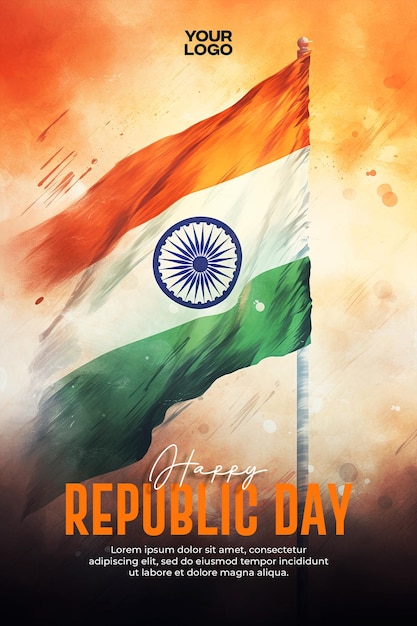 PSD szablon plakatu z okazji dnia republiki z flagą indii
