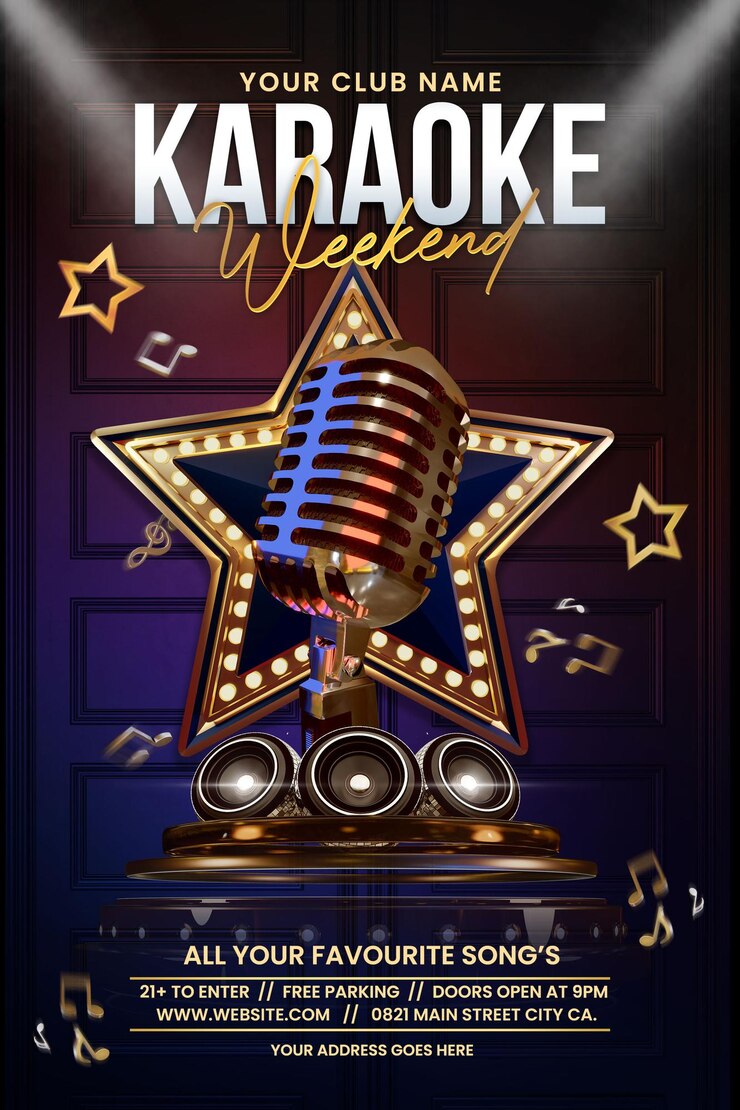 PSD szablon podcastu lub weekendu karaoke dla promocji klubu nocnego