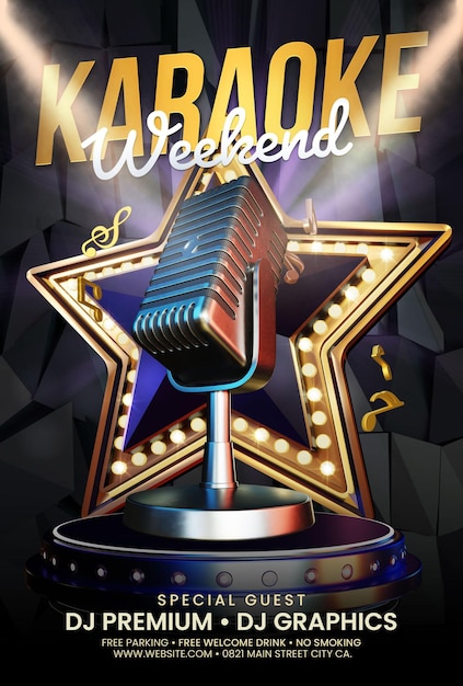 PSD szablon podcastu lub weekendu karaoke dla promocji klubu nocnego