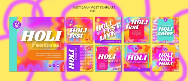 PSD szablon postów na instagramie z okazji festiwalu holi