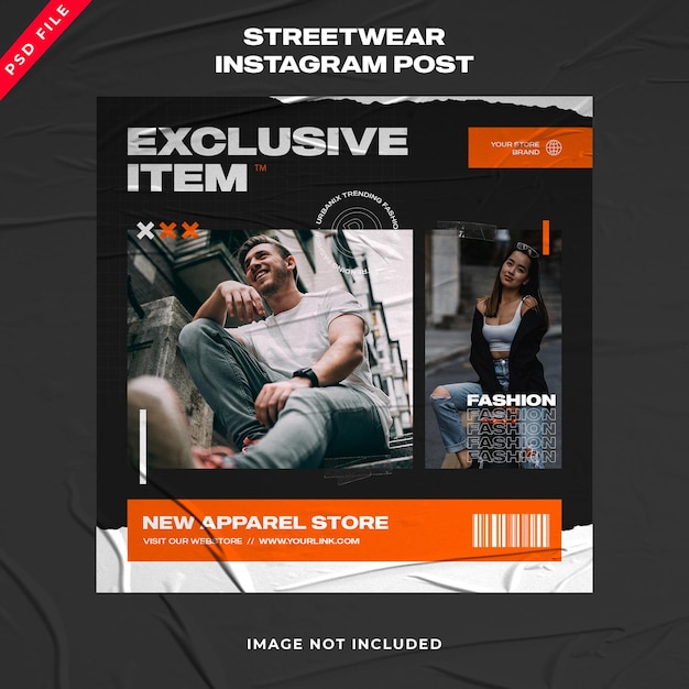 Szablon postu na Instagram Urban Fashion Streetwear banner