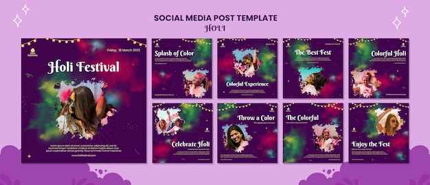 Szablon postu na instagramie festiwalu Holi