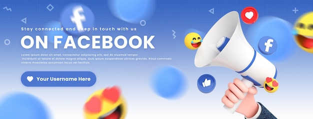 Szablon postu na okładkę mediów społecznościowych na Facebooku z logo sieci społecznościowych i ikoną wokół megafonu 3D