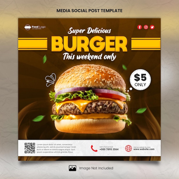 Szablon Postu Społecznościowego Super Delicious Burger Media