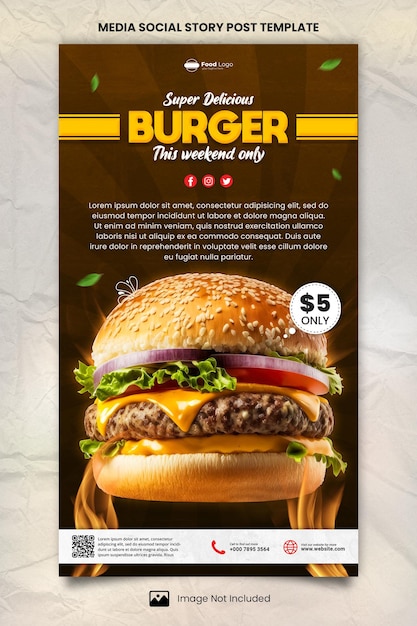 PSD szablon postu super delicious burger media social story