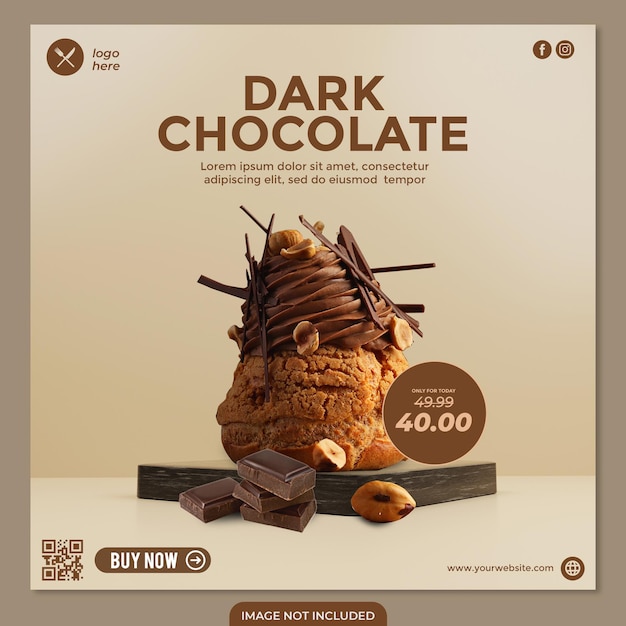 Szablon Postu W Mediach Społecznościowych Dark Chocolate Cake Dla Restauracji Promocyjnej