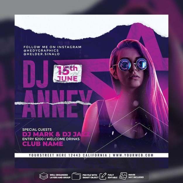 Szablon Postu W Mediach Społecznościowych Dj Party Night Flyer Premium Psd