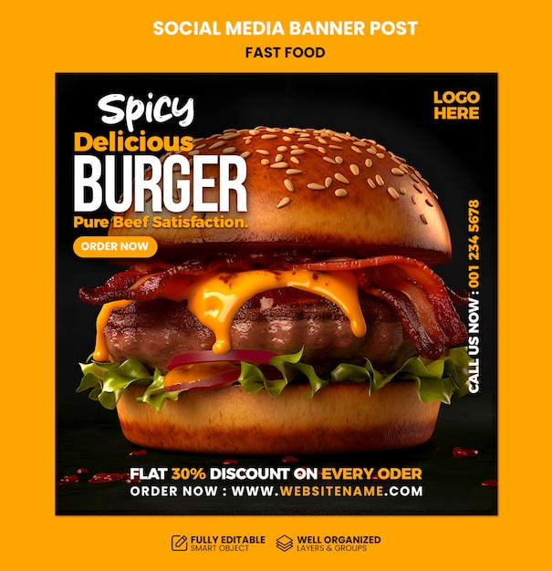 PSD szablon postu w mediach społecznościowych fast food psd szablon postu w mediach społecznościowych burger