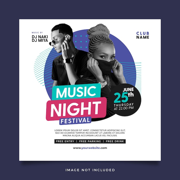 PSD szablon postu w mediach społecznościowych festiwalu modern music night