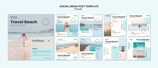 PSD szablon postu w mediach społecznościowych na plaży