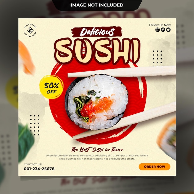 Szablon postu w mediach społecznościowych restauracji sushi lub post na instagramie