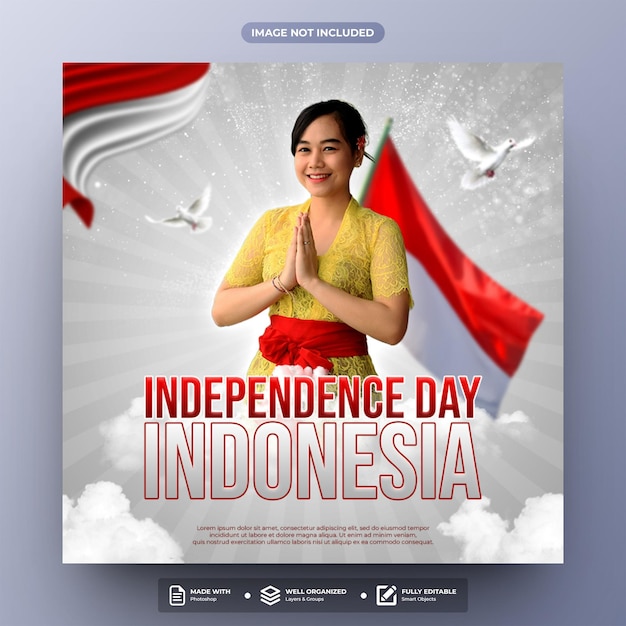 PSD szablon postu w mediach społecznościowych z okazji dnia niepodległości indonezji