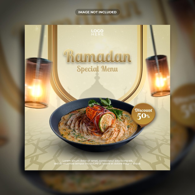 PSD szablon postu w mediach społecznościowych ze specjalnym menu ramadanu